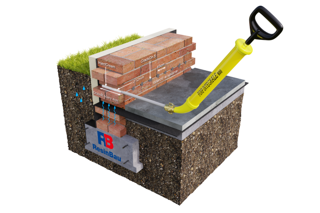 Schemat nawiertów iniekcyjnych pod krem iniekcyjny i izolację poziomą